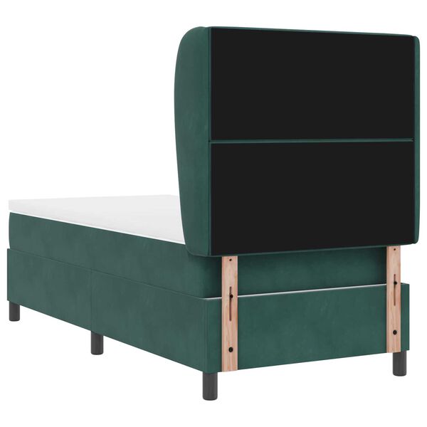 vidaXL Κρεβάτι Box Spring με Στρώμα Σκούρο Πράσινο 90x190 εκ. Βελούδο