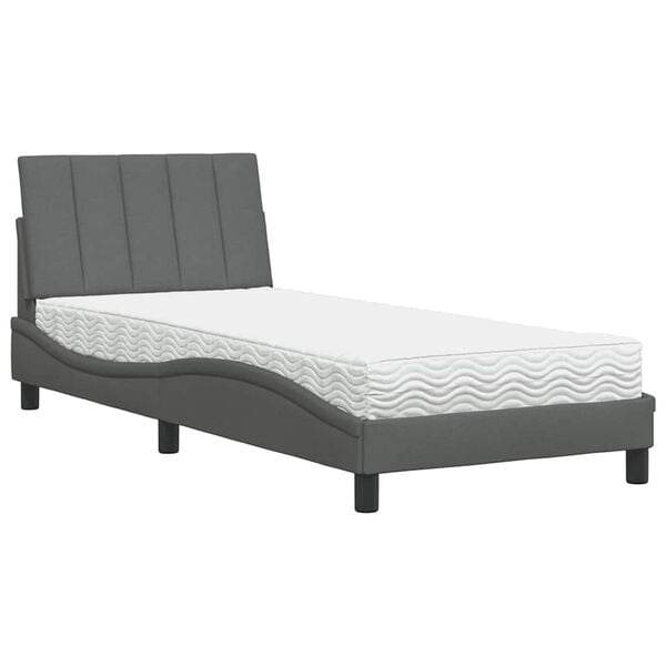 vidaXL Κρεβάτι με Στρώμα Σκούρο Γκρι 90x190 εκ. Υφασμάτινο