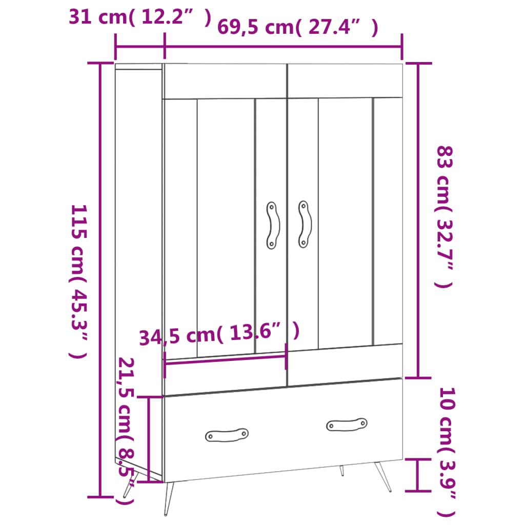 vidaXL Ντουλάπα Λευκή 69,5 x 31 x 115 εκ. από Επεξεργασμένο Ξύλο