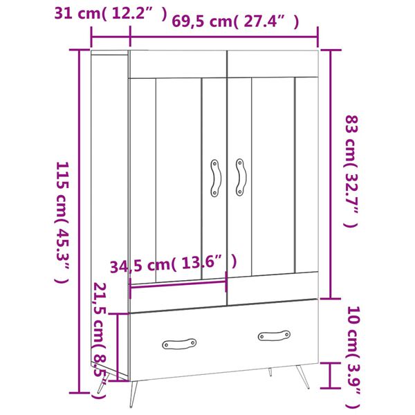 vidaXL Ντουλάπα Λευκή 69,5 x 31 x 115 εκ. από Επεξεργασμένο Ξύλο