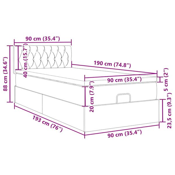 vidaXL Οθωμανικό κρεβάτι με στρώμα Μαύρο 90x190cm Velvet
