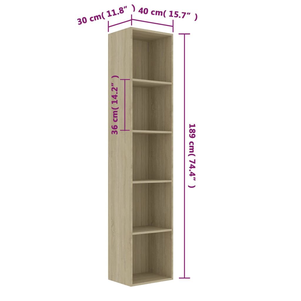 vidaXL Βιβλιοθήκη Χρώμα Sonoma Δρυς 40 x 30 x 189 εκ. Επεξ. Ξύλο