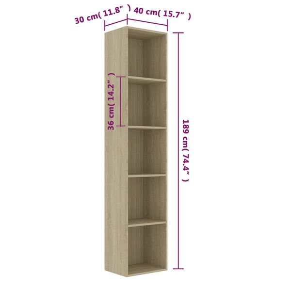 vidaXL Βιβλιοθήκη Χρώμα Sonoma Δρυς 40 x 30 x 189 εκ. Επεξ. Ξύλο
