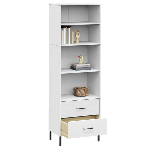 vidaXL Βιβλιοθήκη OSLO με 2 Συρτάρια Λευκή 60x35x180 εκ. Μασίφ Ξύλο