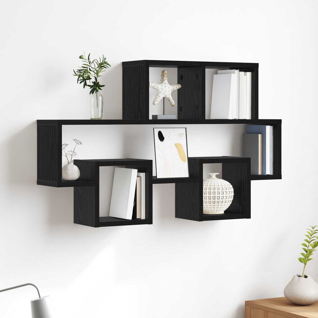 vidaXL Ράφι Τοίχου Μαύρη Δρυς 82 x 15 x 51 εκ. Επεξεργασμένο ξύλο