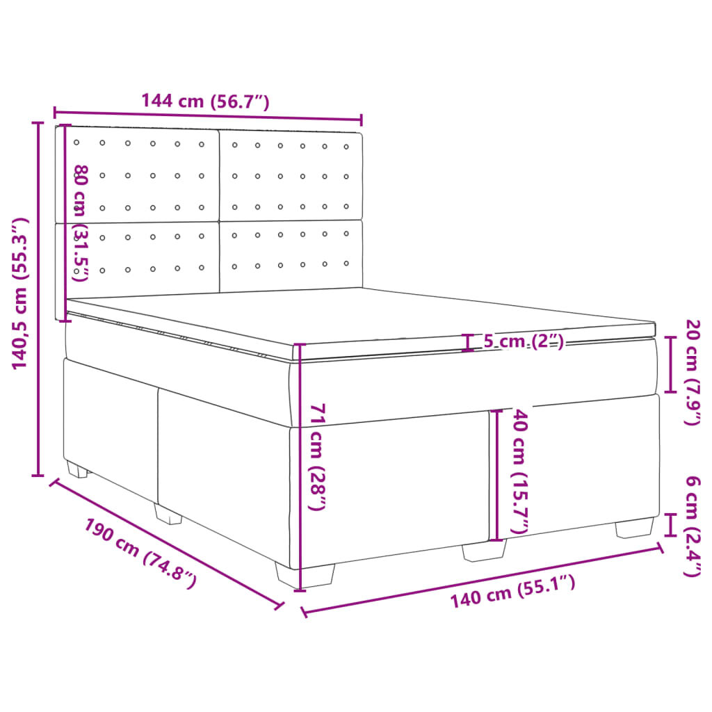 vidaXL Κρεβάτι Boxspring με Στρώμα Λευκό 140x190εκ.από Συνθετικό Δέρμα