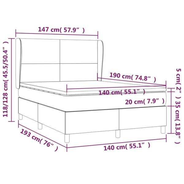 vidaXL Κρεβάτι Boxspring με Στρώμα Μαύρο 140x190 εκ. Βελούδινο