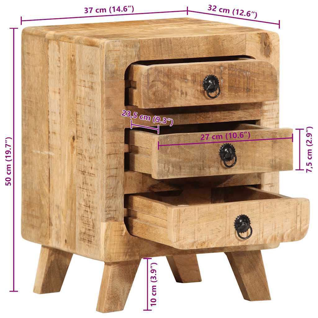 vidaXL Κομοδίνο 2 τεμάχια 37x32x50 cm Στερεό ξύλο ακατέργαστο μάνγκο
