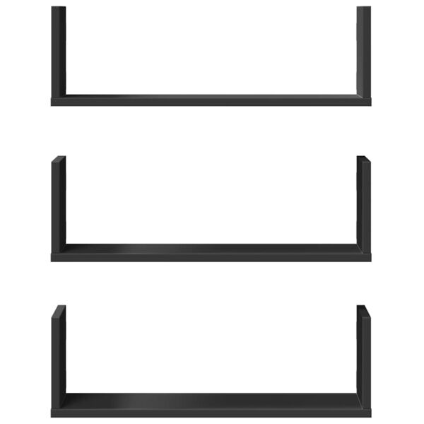 vidaXL Ραφιέρες Τοίχου 3 τεμ. Μαύρες 58x18x18 εκ. από Επεξ. Ξύλο