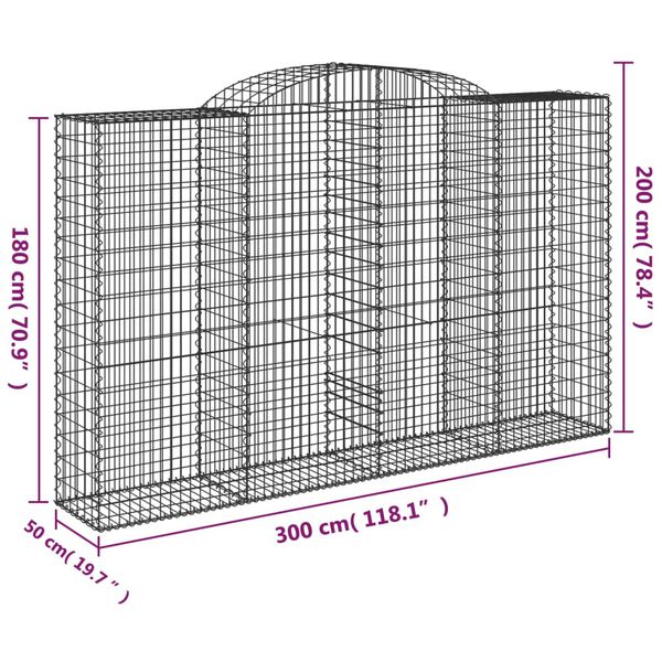 vidaXL Συρματοκιβώτια Τοξωτά 10 τεμ. 300x50x180/200 εκ. Γαλβαν. Ατσάλι