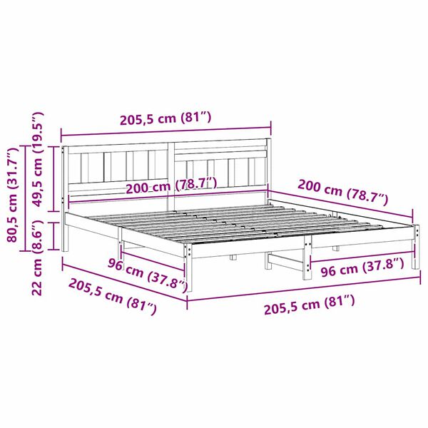 vidaXL Σκελετός Κρεβατιού Καφέ κεριού 200 x 200 cm Μασίφ ξύλο πεύκου