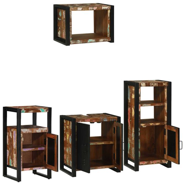 vidaXL Σετ Επίπλων Μπάνιου 4 pcs Πολύχρωμο Στερεό ανακτημένο ξύλο