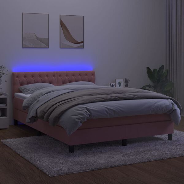 vidaXL &Kappa;&rho;&epsilon;&beta;ά&tau;&iota; Boxspring &mu;&epsilon; &Sigma;&tau;&rho;ώ&mu;&alpha; & LED &Rho;&omicron;&zeta; 140x190 &epsilon;&kappa;. &Beta;&epsilon;&lambda;&omicron;ύ&delta;&iota;&nu;&omicron;