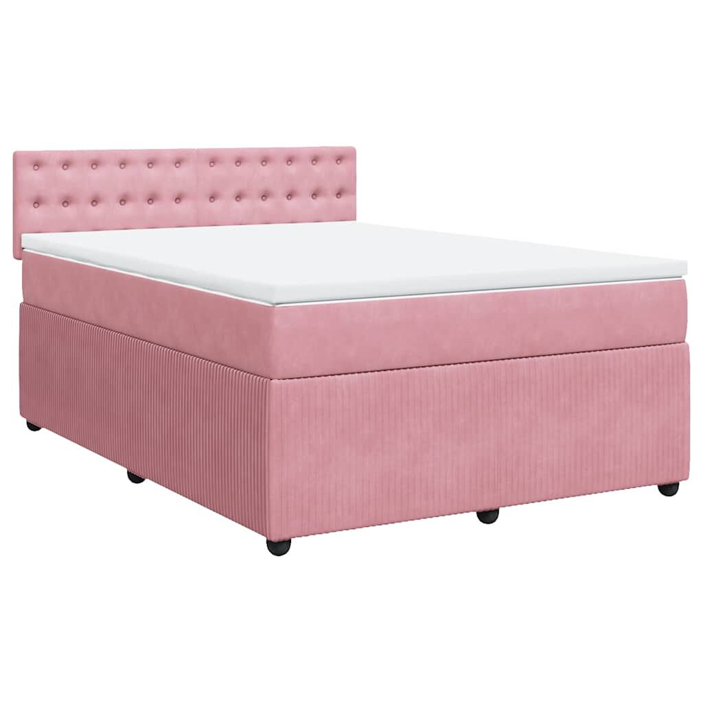 vidaXL Κρεβάτι Boxspring με Στρώμα Ροζ 160x200 εκ. Βελούδινο