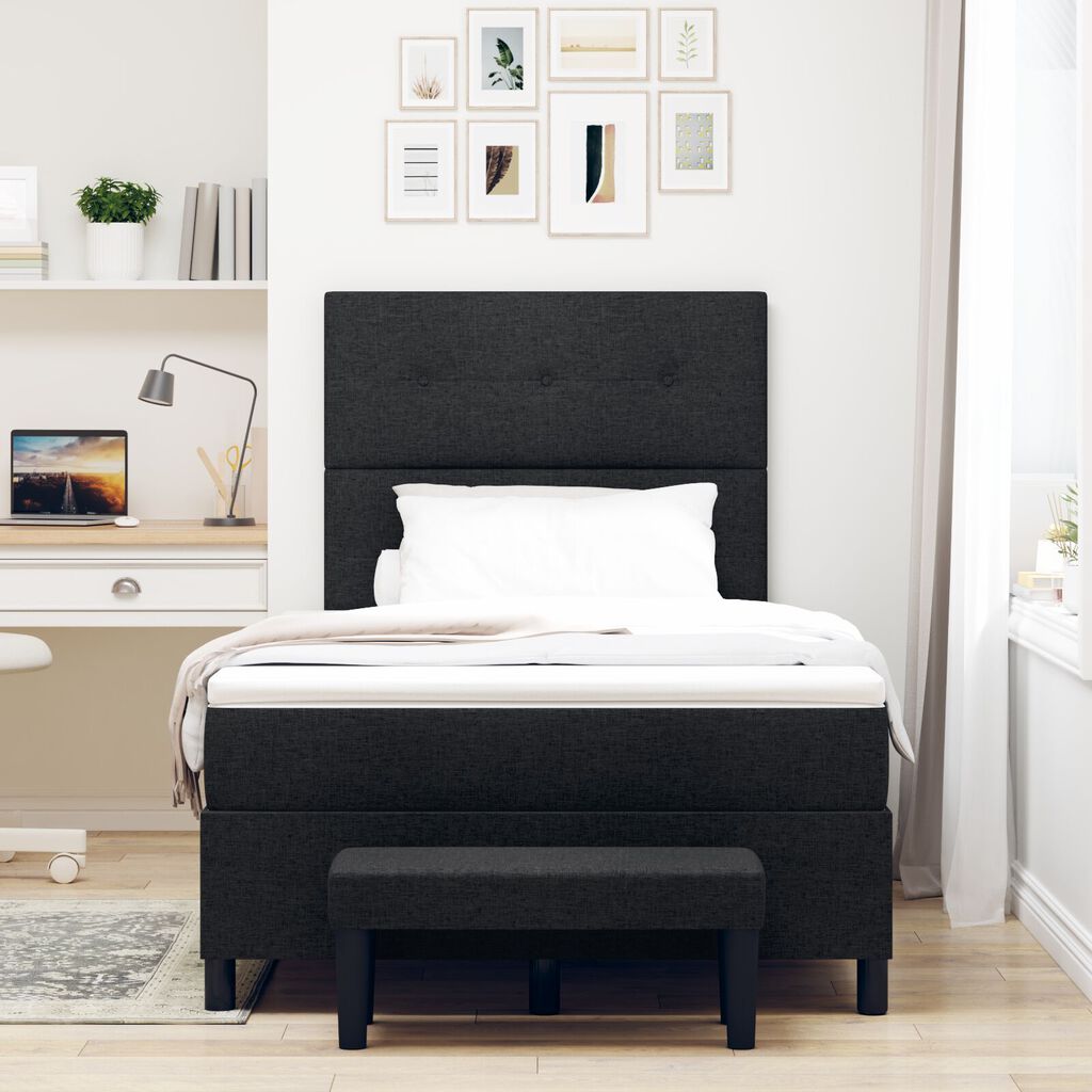vidaXL Κρεβάτι Box Spring με Στρώμα & Παγκάκι Μαύρο 120x200 εκ Ύφασμα