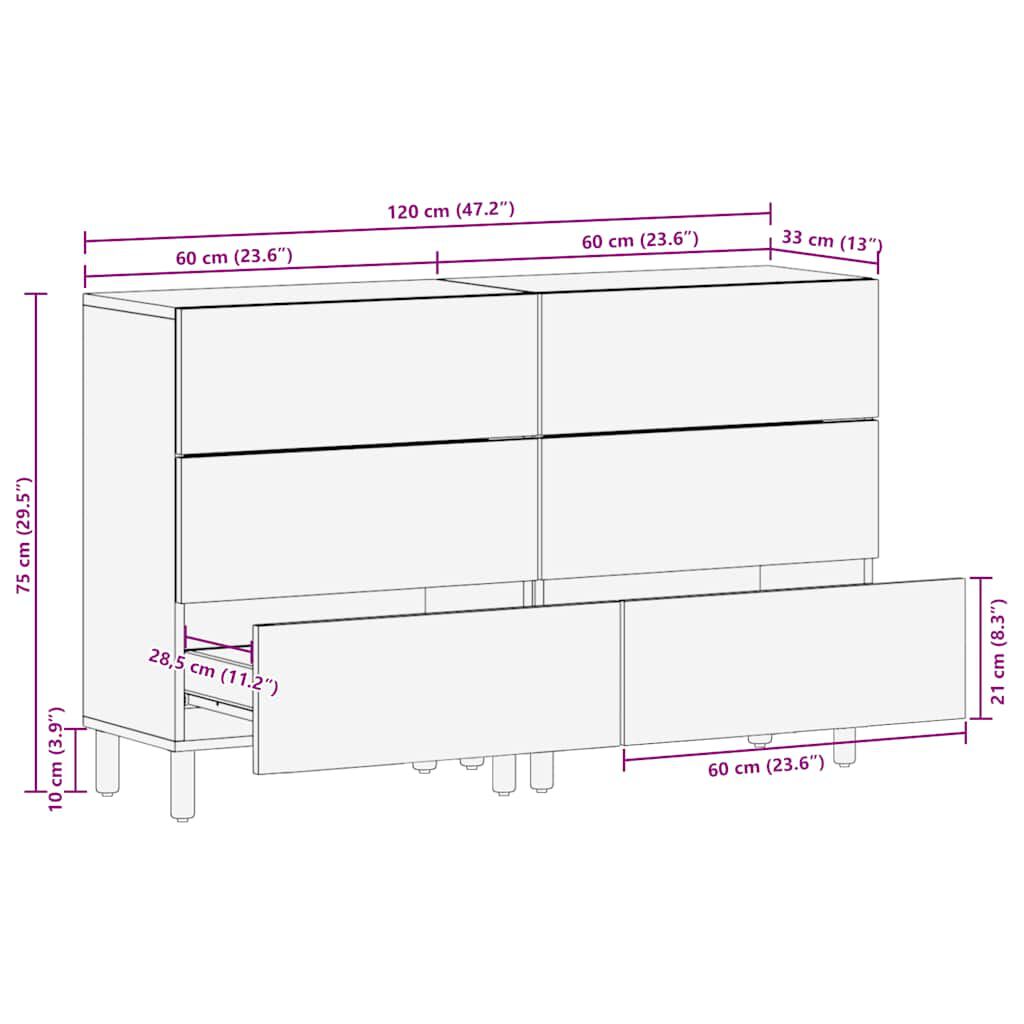 vidaXL Sideboards 2 τεμάχια καφέ 60x33x75 cm μασίφ ξύλο Mango