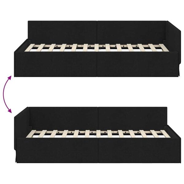 vidaXL Κρεβάτι Γωνίας Μαύρο 80 x 200 cm Ύφασμα και Έργο ξύλου