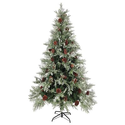 vidaXL Χριστουγ. Δέντρο Πράσινο / Λευκό 195 εκ. με Κουκουνάρια PVC&PE