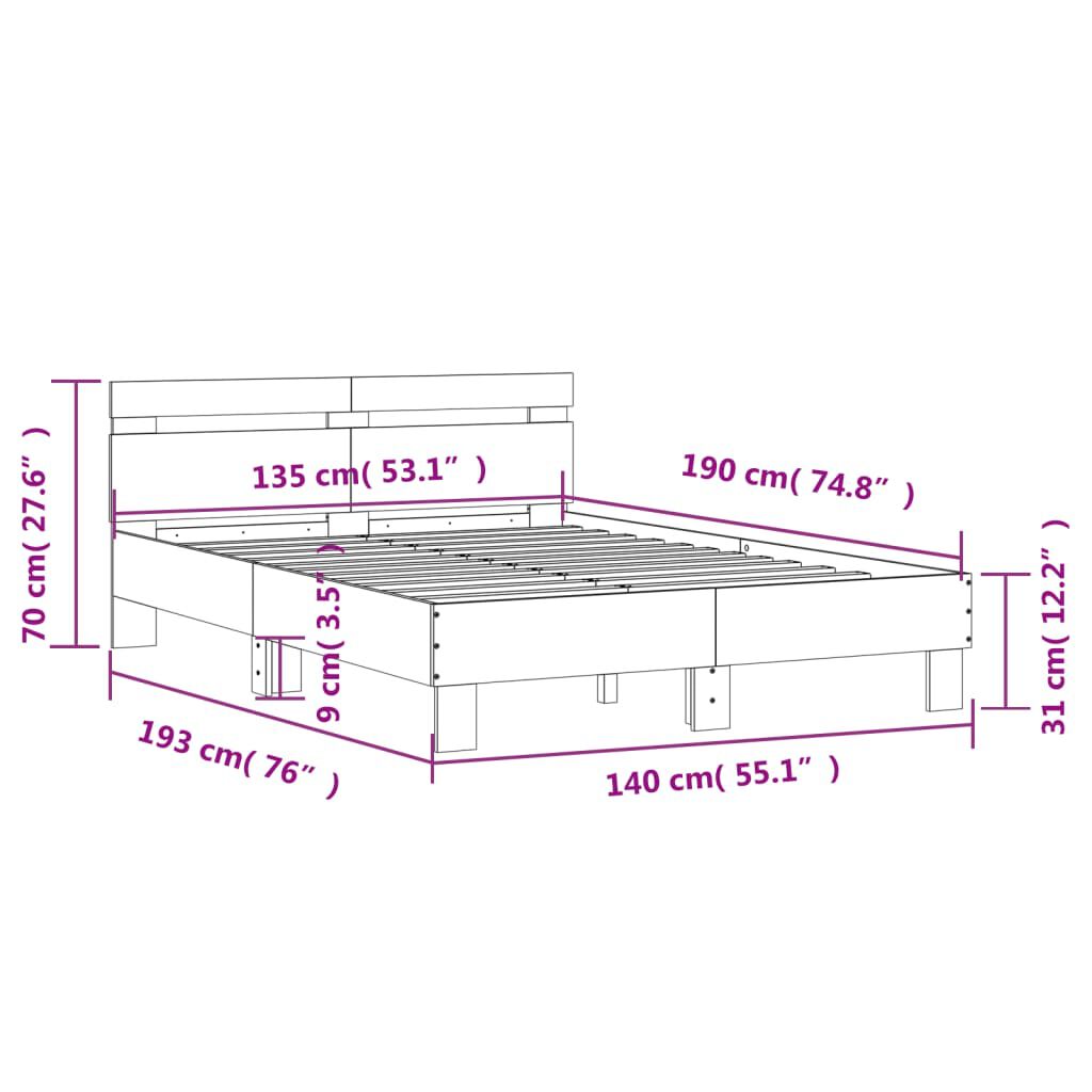 vidaXL Πλαίσιο Κρεβατιού με Κεφαλάρι / LED Λευκό 135 x 190 εκ.