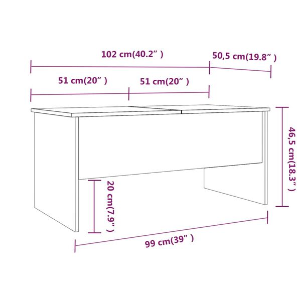 vidaXL Τραπεζάκι Σαλονιού ΓκριSonoma102x50,5x46,5εκ.Επεξεργασμένο Ξύλο