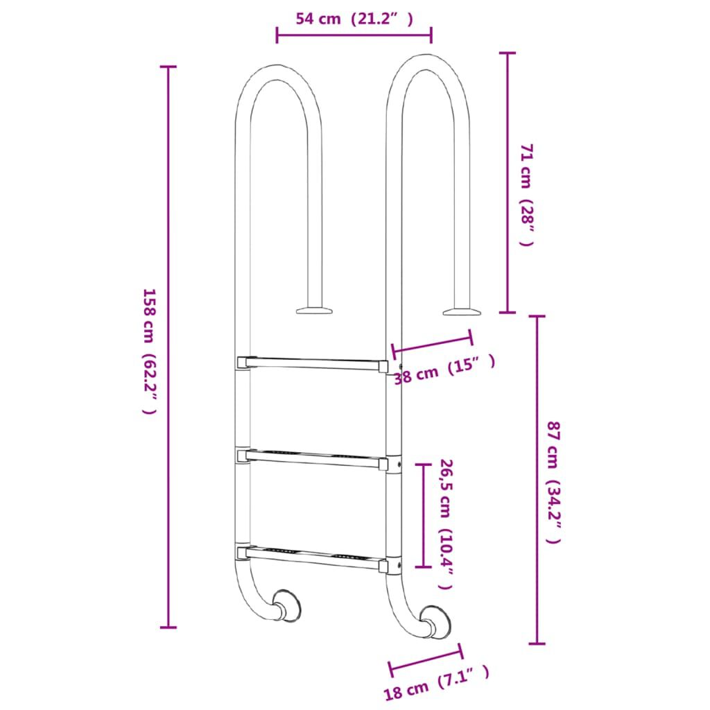 vidaXL Σκάλα Πισίνας 54 x 38 x 158 εκ. από Ανοξείδωτο Ατσάλι