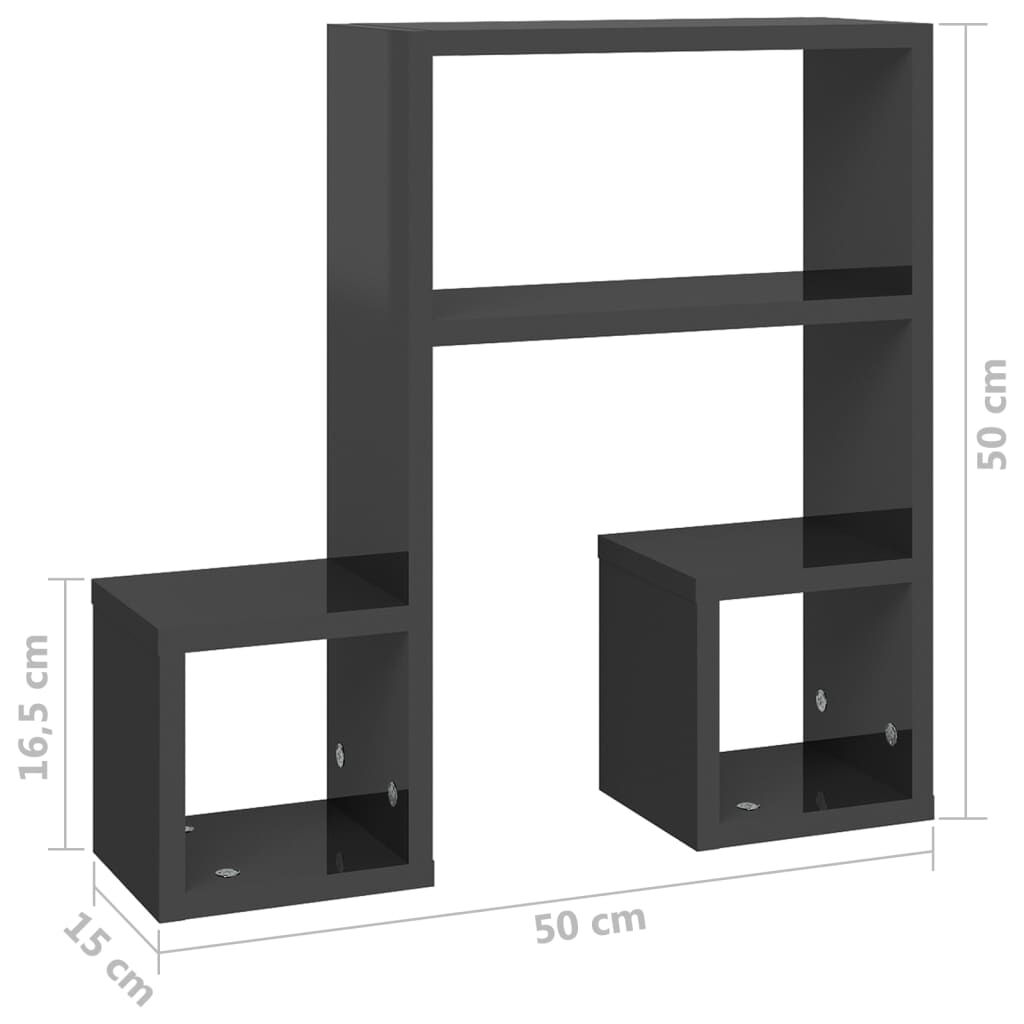 vidaXL Ραφιέρες Τοίχου 2 τεμ. Γυαλιστερό Γκρι 50x15x50 εκ Επεξ. Ξύλο