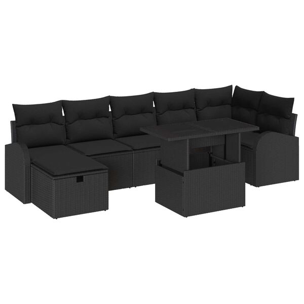 vidaXL Σετ Καναπέ Κήπου με μαξιλάρι 8 pcs Μαύρο Πολυ ράταν