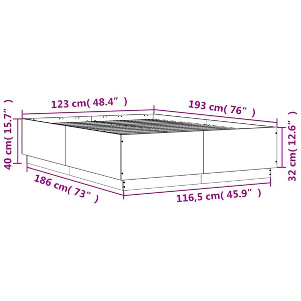 vidaXL Πλαίσιο Κρεβατιού Γκρι Σκυροδέματος 120x190 εκ. Επεξεργ. Ξύλο