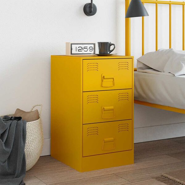 vidaXL Κομοδίνο Μουσταρδί 34,5 x 39 x 62 εκ. από Χάλυβα