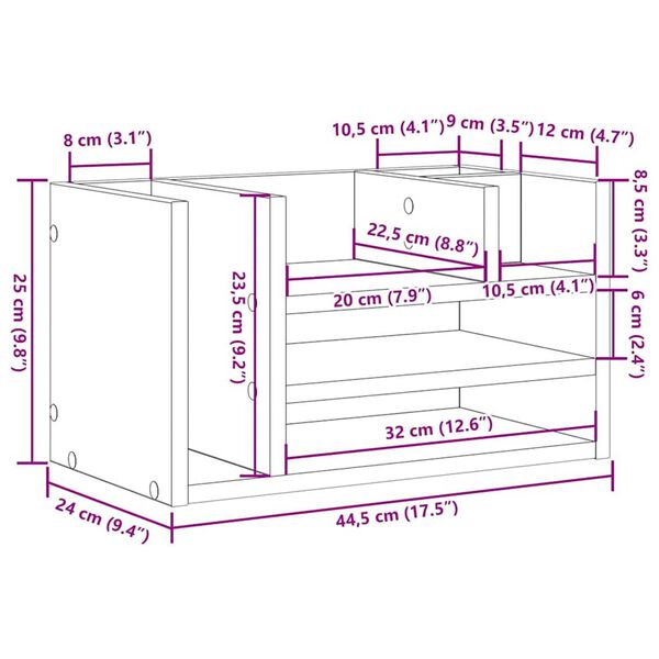 vidaXL Οργανωτής Γραφείου Ξύλο 44.5x24x25 cm