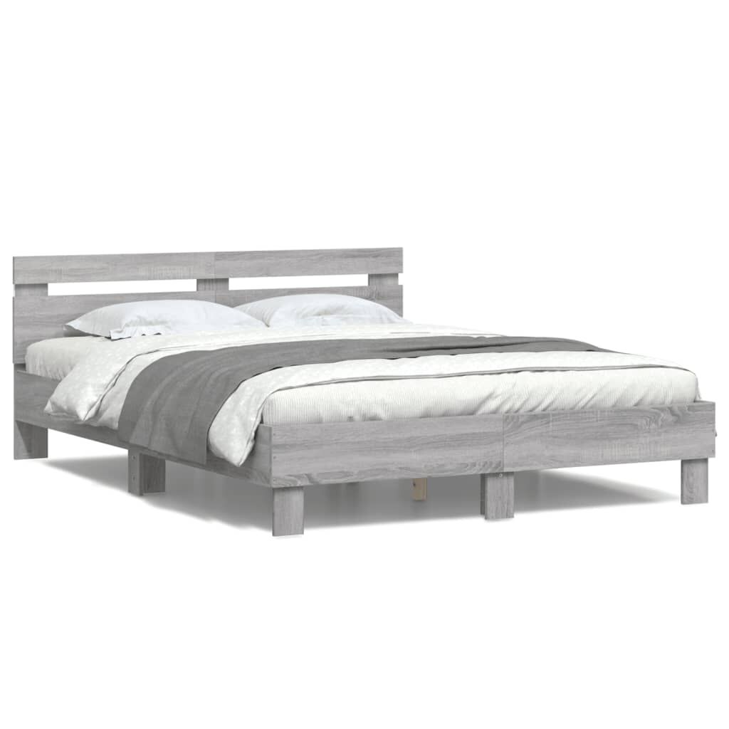 vidaXL Πλαίσιο Κρεβατιού με Κεφαλάρι/LED Γκρι Sonoma 140x190 εκ.