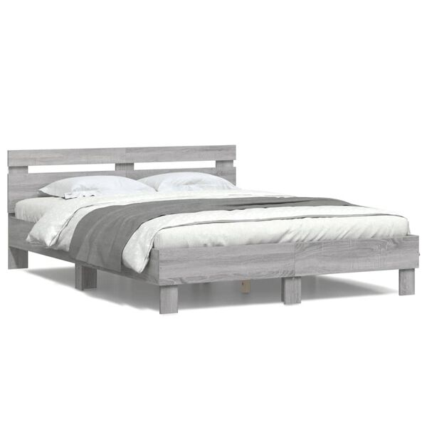 vidaXL Πλαίσιο Κρεβατιού με Κεφαλάρι/LED Γκρι Sonoma 140x190 εκ.