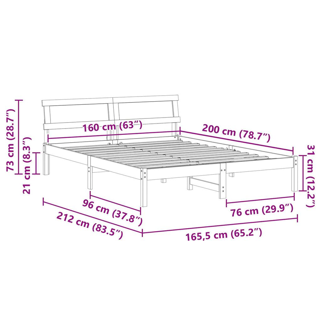 vidaXL Σκελετός Κρεβατιού Καφέ κεριού 160 x 200 cm Ξύλο πεύκου
