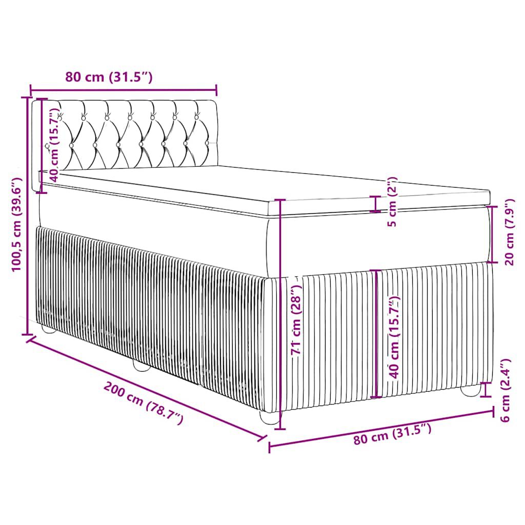 vidaXL Κρεβάτι Boxspring με Στρώμα Μαύρο 80 x 200 εκ. Υφασμάτινο