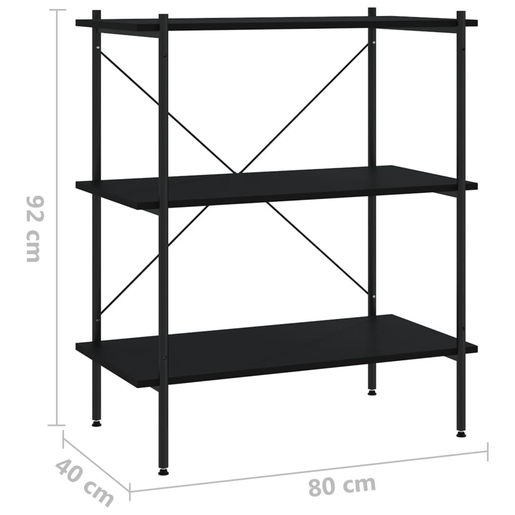 vidaXL Ραφιέρα 3 Επιπέδων Μαύρη 80 x 40 x 92 εκ.