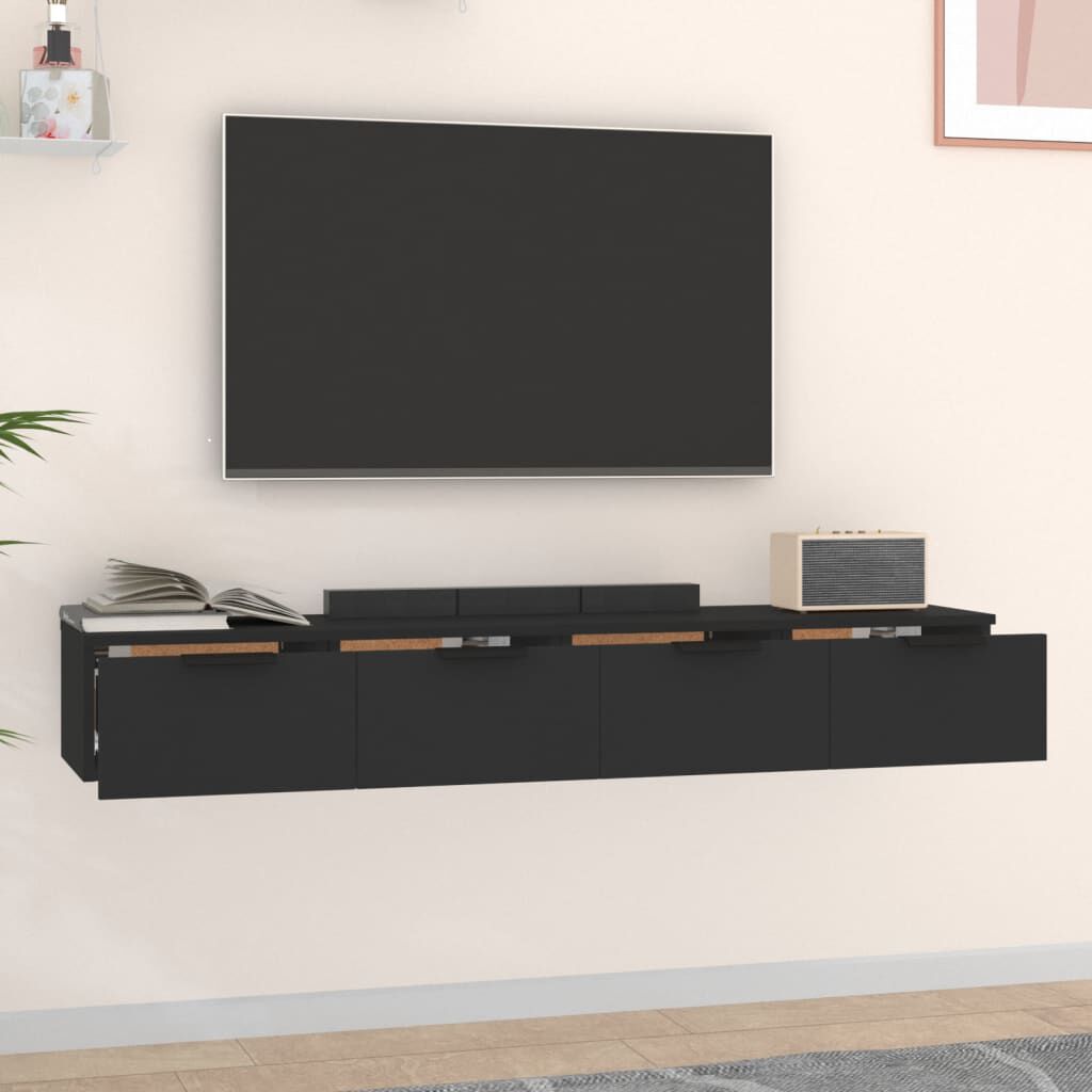 vidaXL Ντουλάπια Τοίχου 2 τεμ. Μαύρα 68x30x20 εκ. Επεξεργασμένο Ξύλο