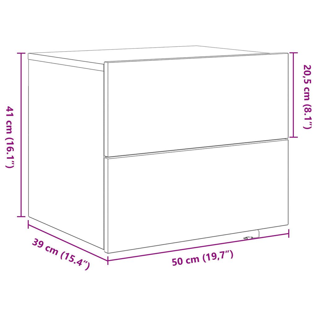 vidaXL Κομοδίνο με LED τοίχου από παλιό ξύλο 50x39x41 εκ