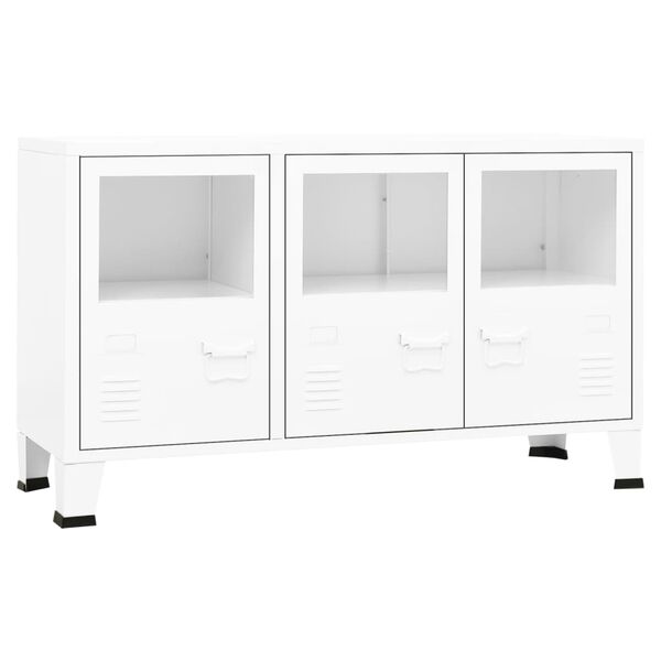 vidaXL Μπουφές Βιομηχανικό Στιλ Λευκός 105x35x62 εκ. Μέταλλο / Γυαλί