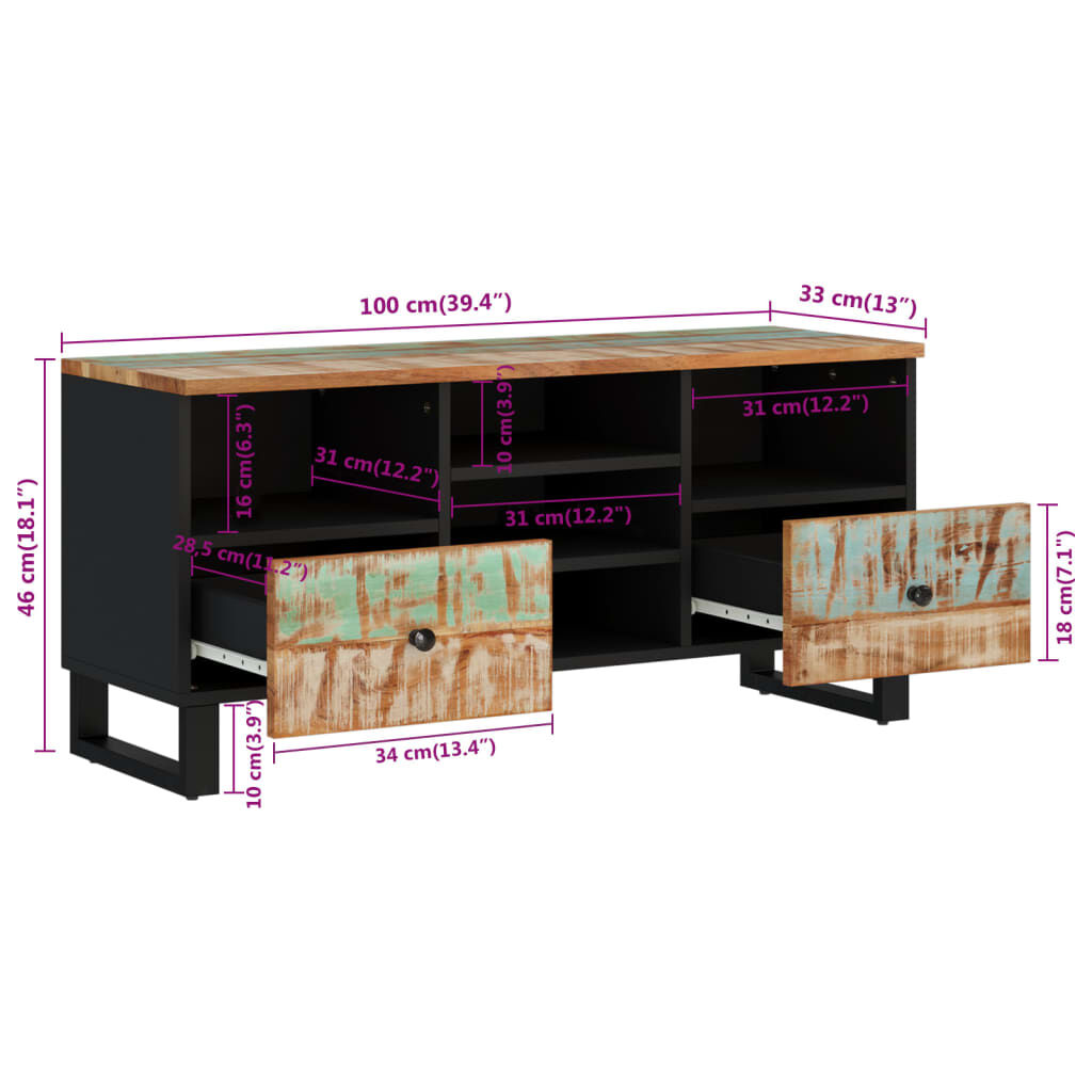vidaXL Έπιπλο Τηλεόρασης 100x33x46εκ. Μασίφ Ανακυκλ. Ξύλο & Επεξ. Ξύλο