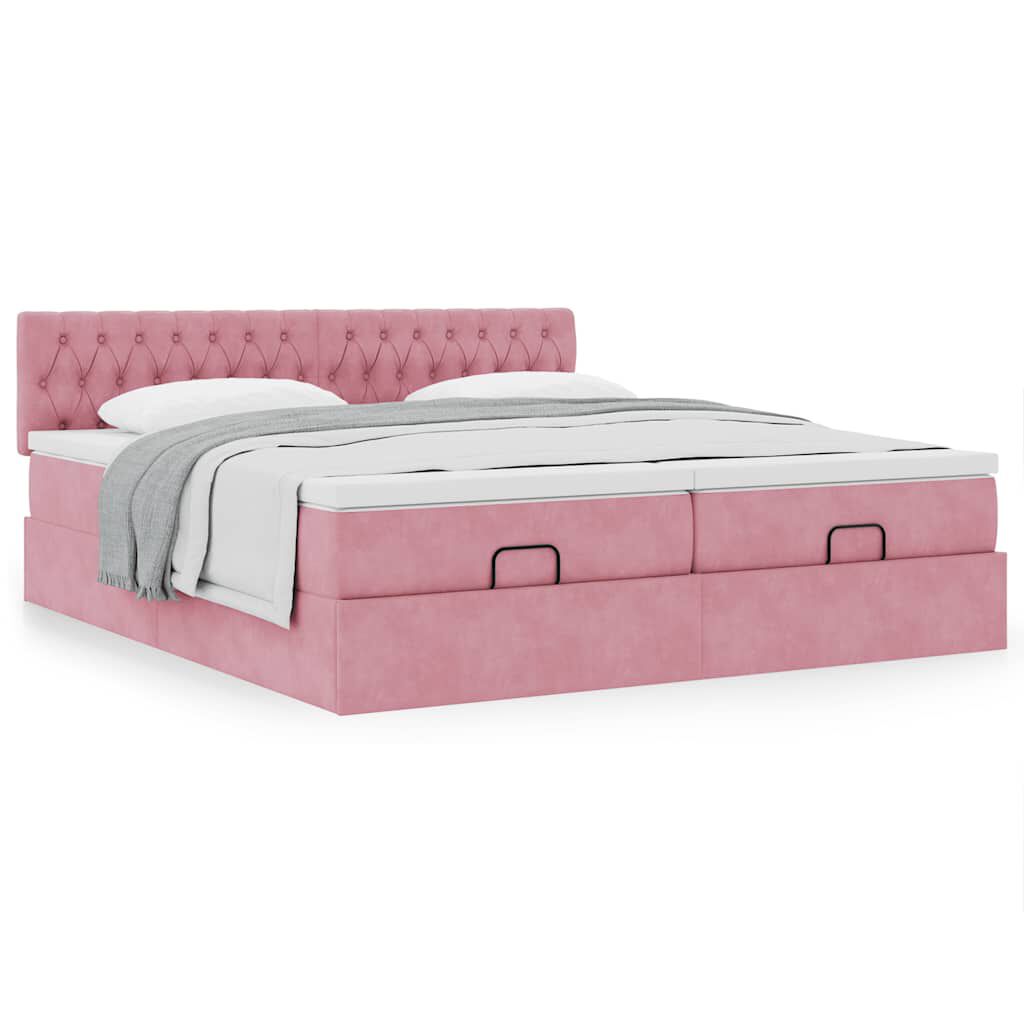 vidaXL Οθωμανικό κρεβάτι με στρώματα ροζ 200x200cm Velvet