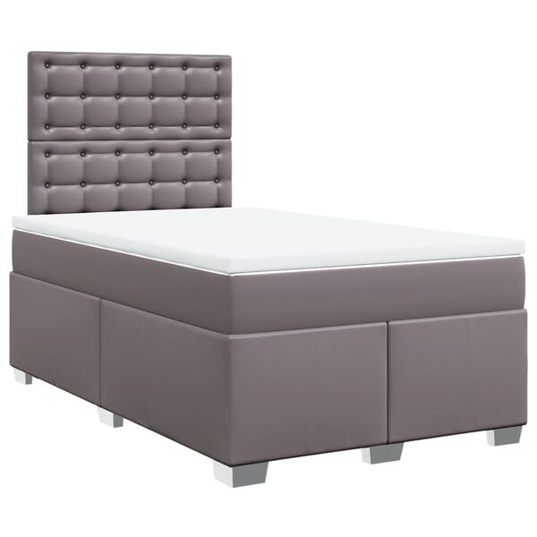 vidaXL Κρεβάτι Boxspring με Στρώμα Γκρι 120x200εκ. από Συνθετικό Δέρμα