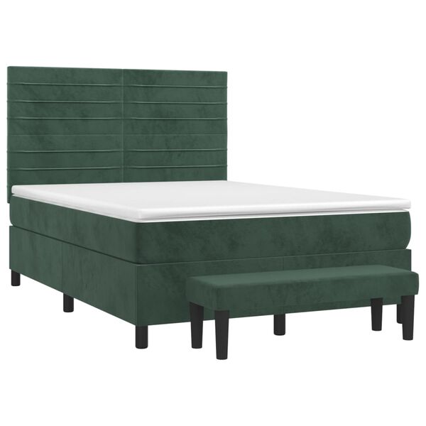 vidaXL Κρεβάτι Boxspring με Στρώμα Σκούρο Πράσινο 140x200εκ. Βελούδινο