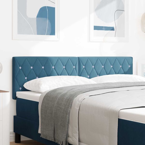 vidaXL LED κεφαλάρι κρυστάλλινων κουμπιών ταφί σκούρο μπλε 72 cm βελούδινο