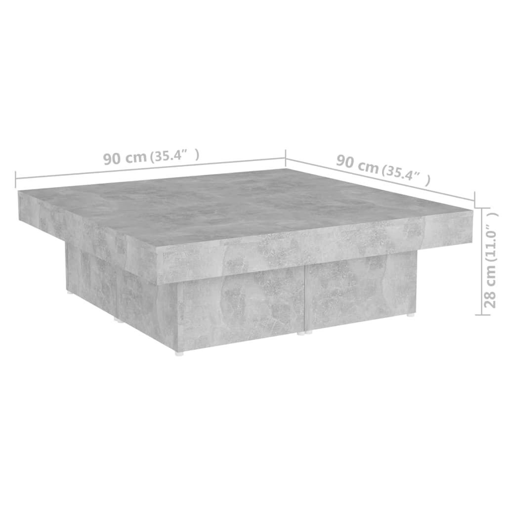 vidaXL Τραπεζάκι Σαλονιού Γκρι Σκυροδέματος 90x90x28 εκ. Επεξ. Ξύλο