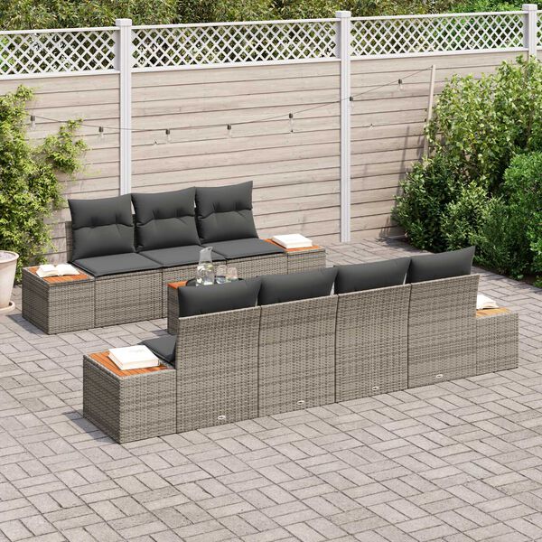 vidaXL Σετ Καναπέ Κήπου με μαξιλάρι 8 pcs Γκρι Πολυ ράταν