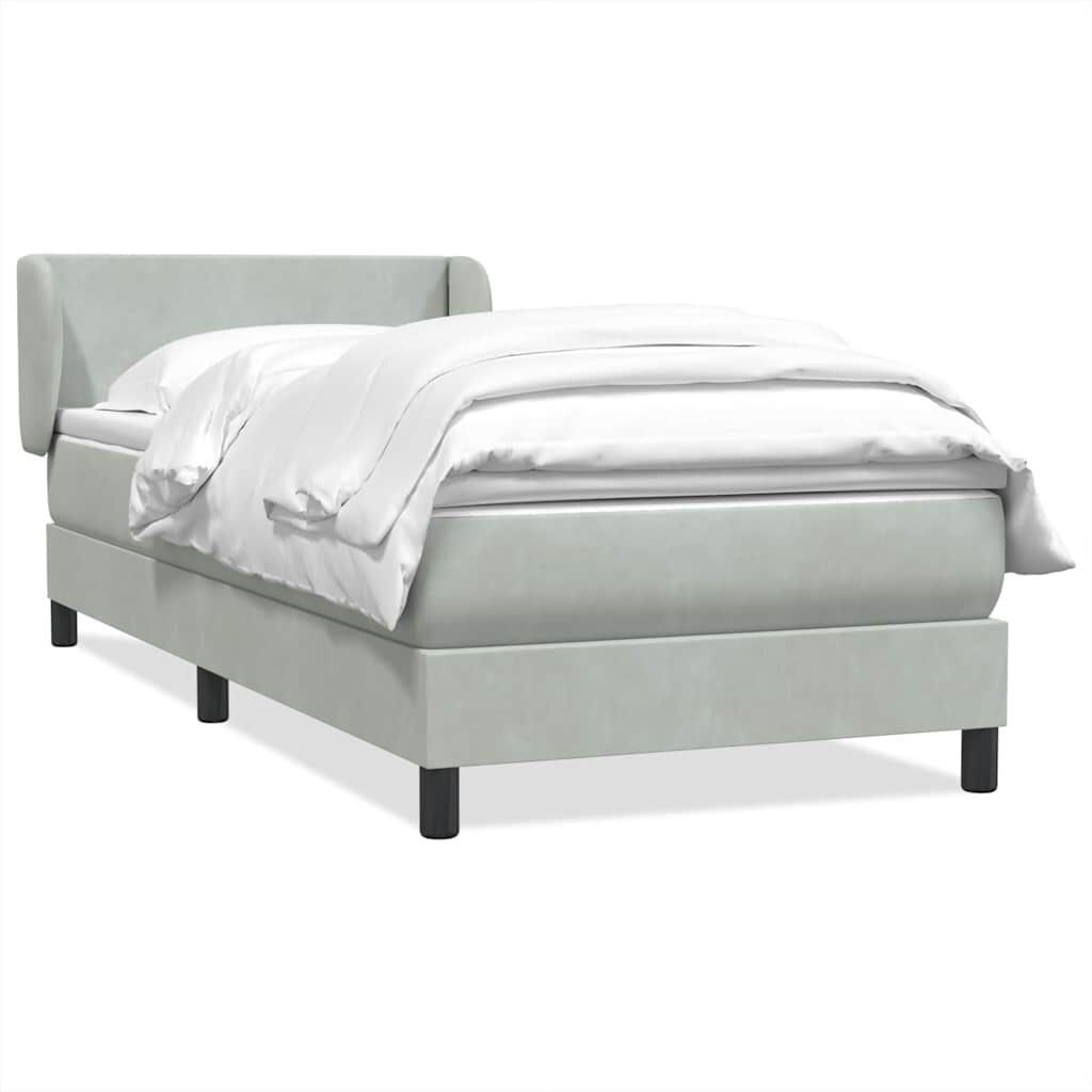 vidaXL Box Spring κρεβάτι με στρώμα ανοιχτό γκρι 90x210 cm Βελούδινο