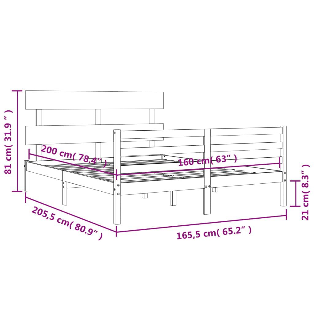 vidaXL Πλαίσιο Κρεβατιού με Κεφαλάρι Λευκό 160x200 εκ. Μασίφ Ξύλο