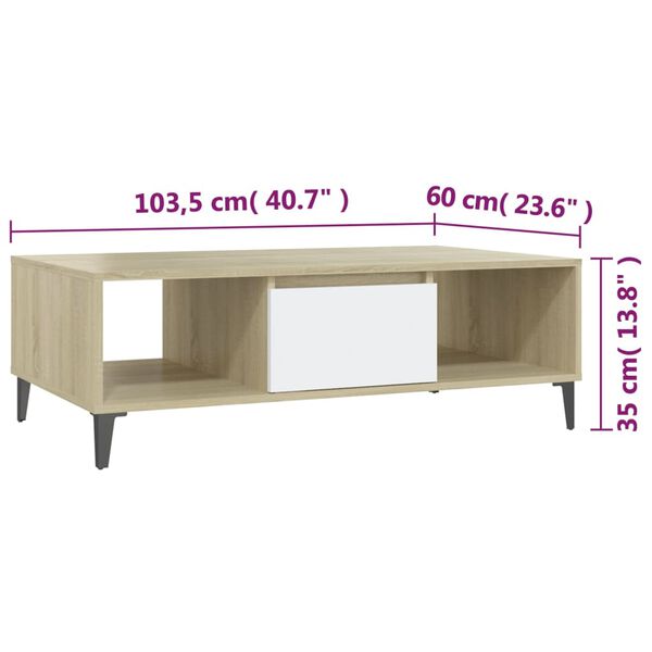 vidaXL Τραπεζάκι Σαλονιού Λευκό/Sonoma Δρυς 103,5x60x35εκ. Επεξ. Ξύλο