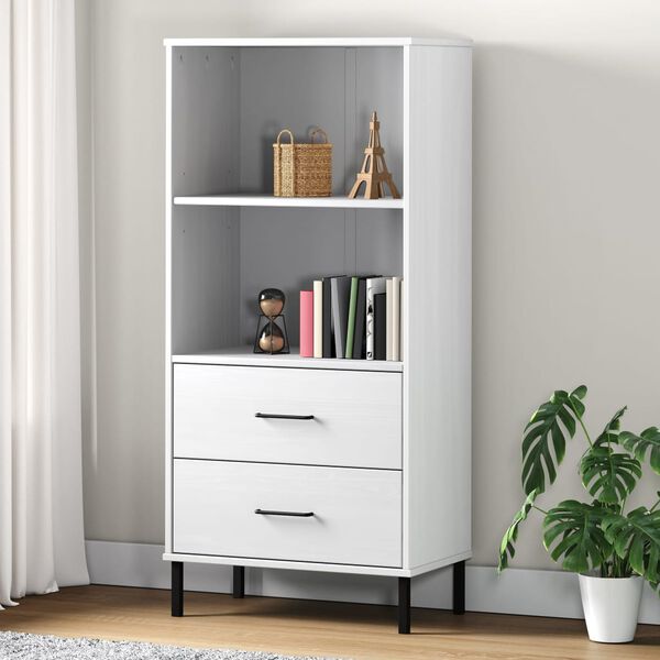 vidaXL Βιβλιοθήκη OSLO με 2 Συρτάρια Λευκή 60x35x128,5 εκ. Μασίφ Ξύλο