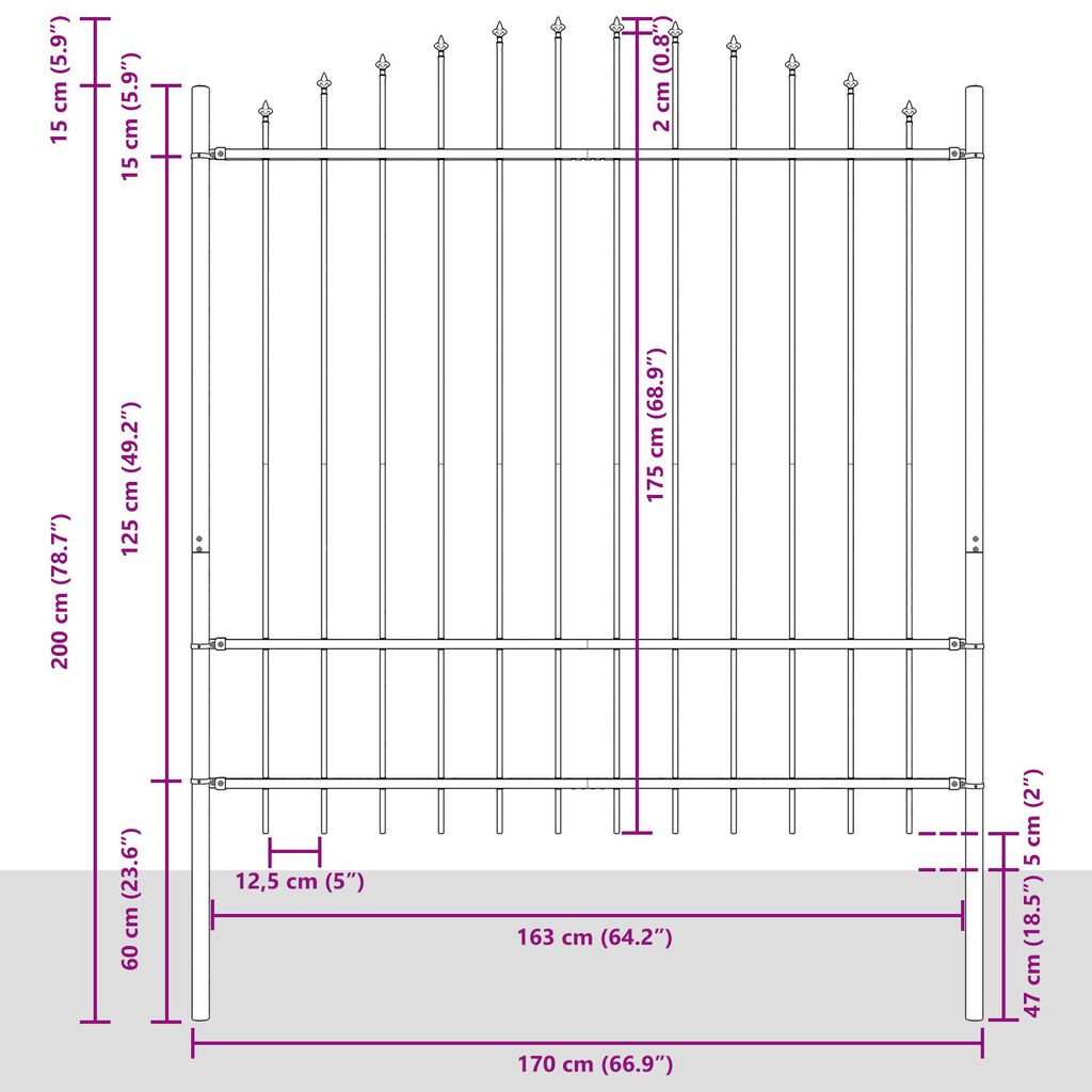 vidaXL Κοινοτικός Φράχτης με Τόξο Γκρί 6,8x1,75 μ Χάλυβας